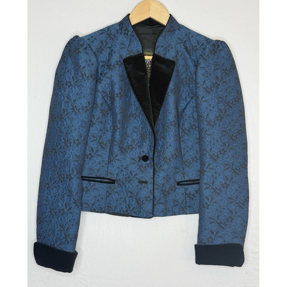 Salzburg Wenger Women's Size 40 Blue/Black Floral Jacket Button Front Austria